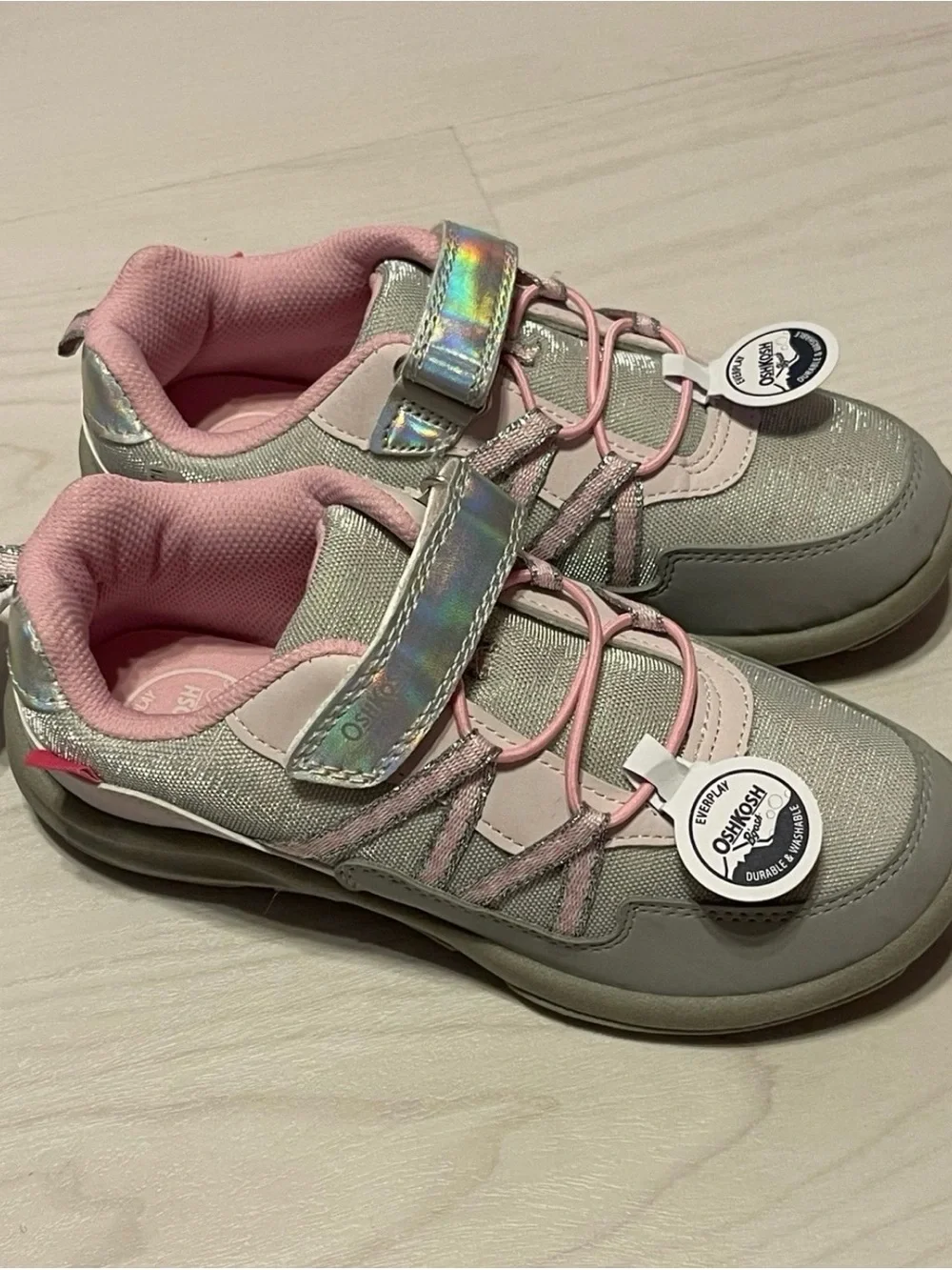 OshKosh B'gosh Girls' Pink, Silver & Gray Iridescent Strap Sneakers